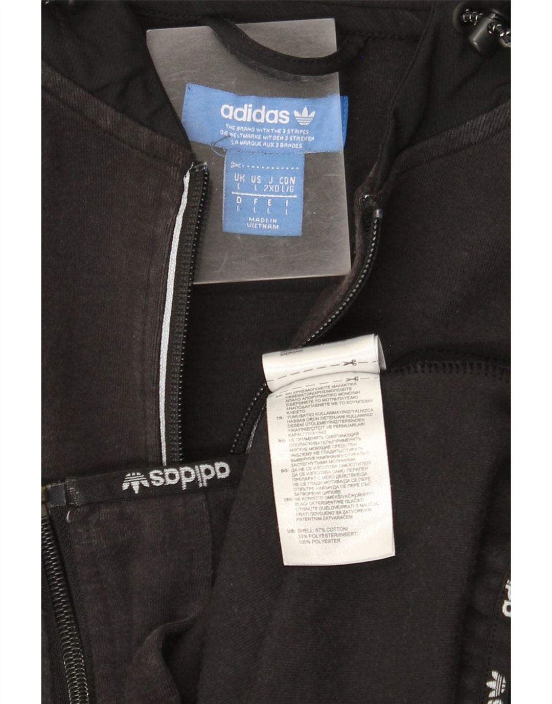 Maglione con cappuccio e zip Adidas da uomo grande in cotone nero