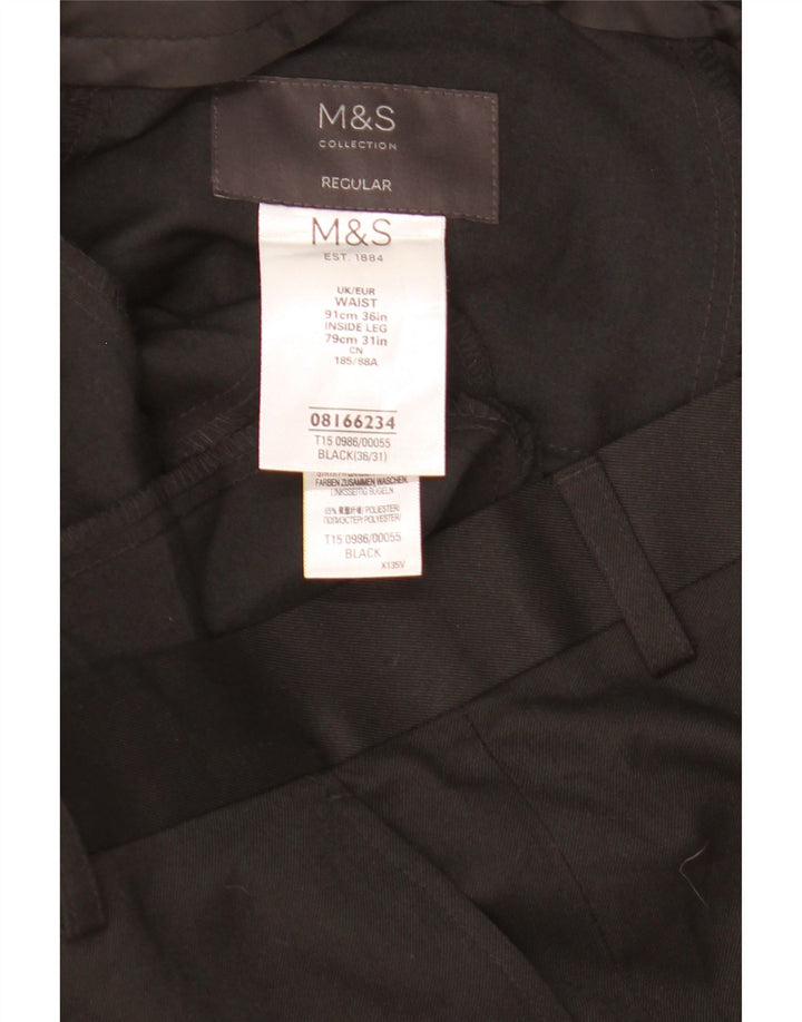 Pantaloni da abito regolari da uomo Marks & Spencer W36 L25 poliestere nero