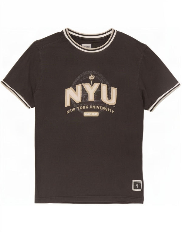 T-shirt grafica Champion da uomo della New York University, piccola, in cotone grigio