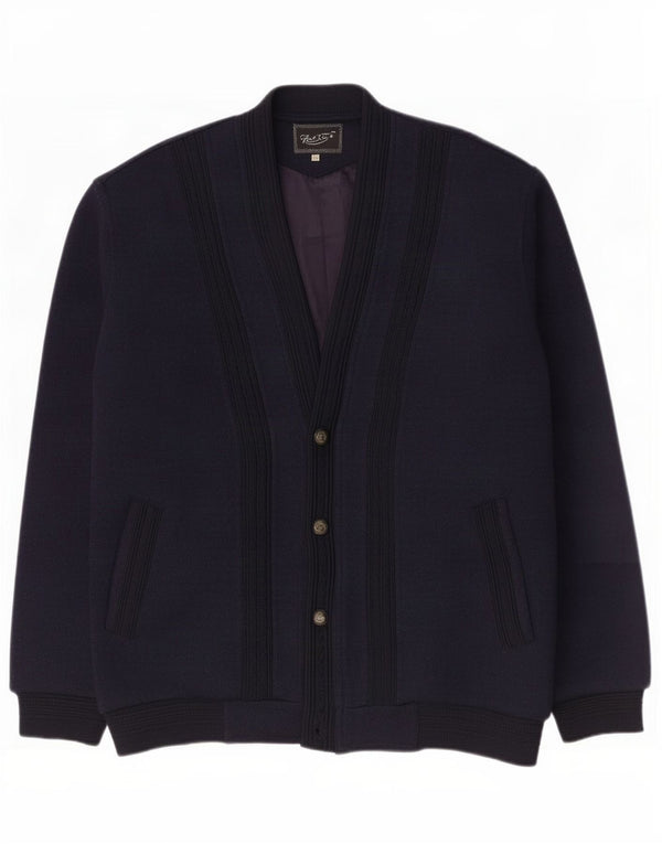 Giubbotto bomber in maglia da uomo vintage UK 40 grande blu navy
