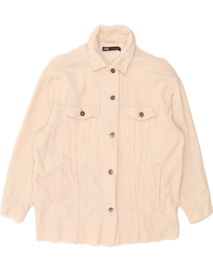 ZARA Womens Oversized Corduroy Jacket UK 6 XS Beige Cotton Vintage Zara and Second-Hand Zara from Messina Hembry 