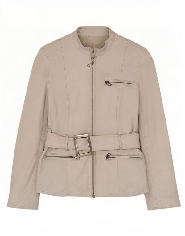 Giacca in pelle vintage da donna UK 8 piccola bianca