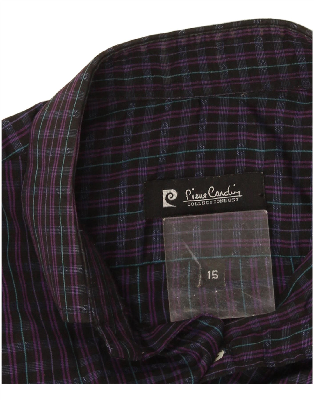 Camicia da uomo dalla vestibilità regolare Pierre Cardin taglia 15 a quadri viola medio