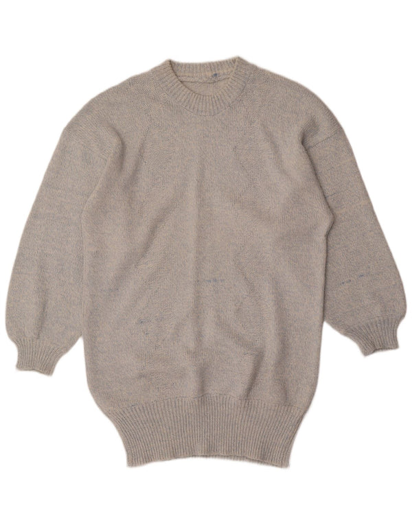 Maglione vintage da donna a collo lungo girocollo UK 16 grande grigio screziato