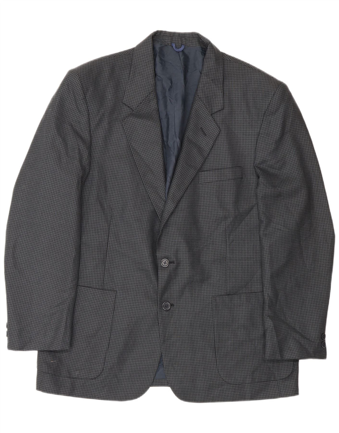 Giacca blazer da uomo a 2 bottoni Farah UK 40 grande lana pied de poule blu navy