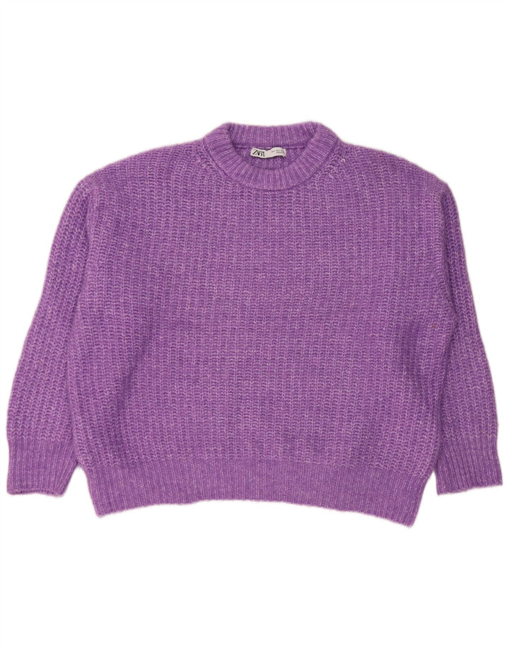 Maglione maglione girocollo oversize da donna Zara UK 16 grande poliestere viola