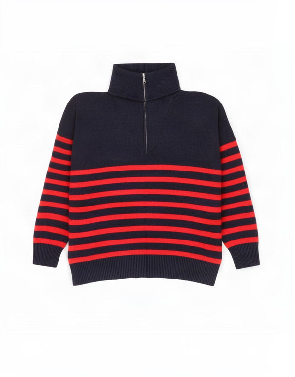 Maglione maglione oversize con zip e collo da donna Zara UK 16 grandi righe blu navy