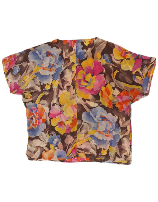 Camicetta da donna vintage Top IT 46 Grande acetato floreale multicolore
