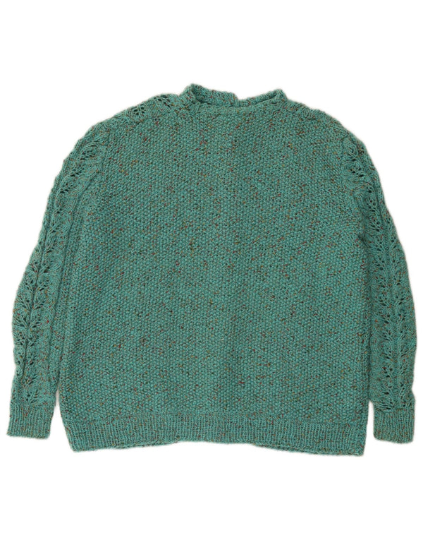 Maglione cardigan da donna vintage UK 16 grande turchese screziato