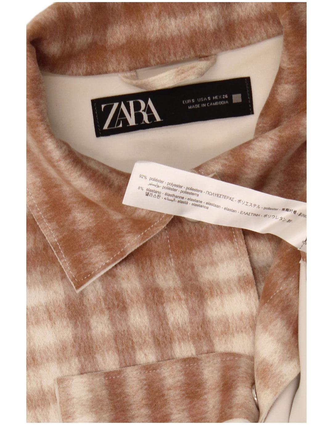 Camicia in flanella oversize da donna Zara UK 10 Piccolo poliestere a quadri marrone