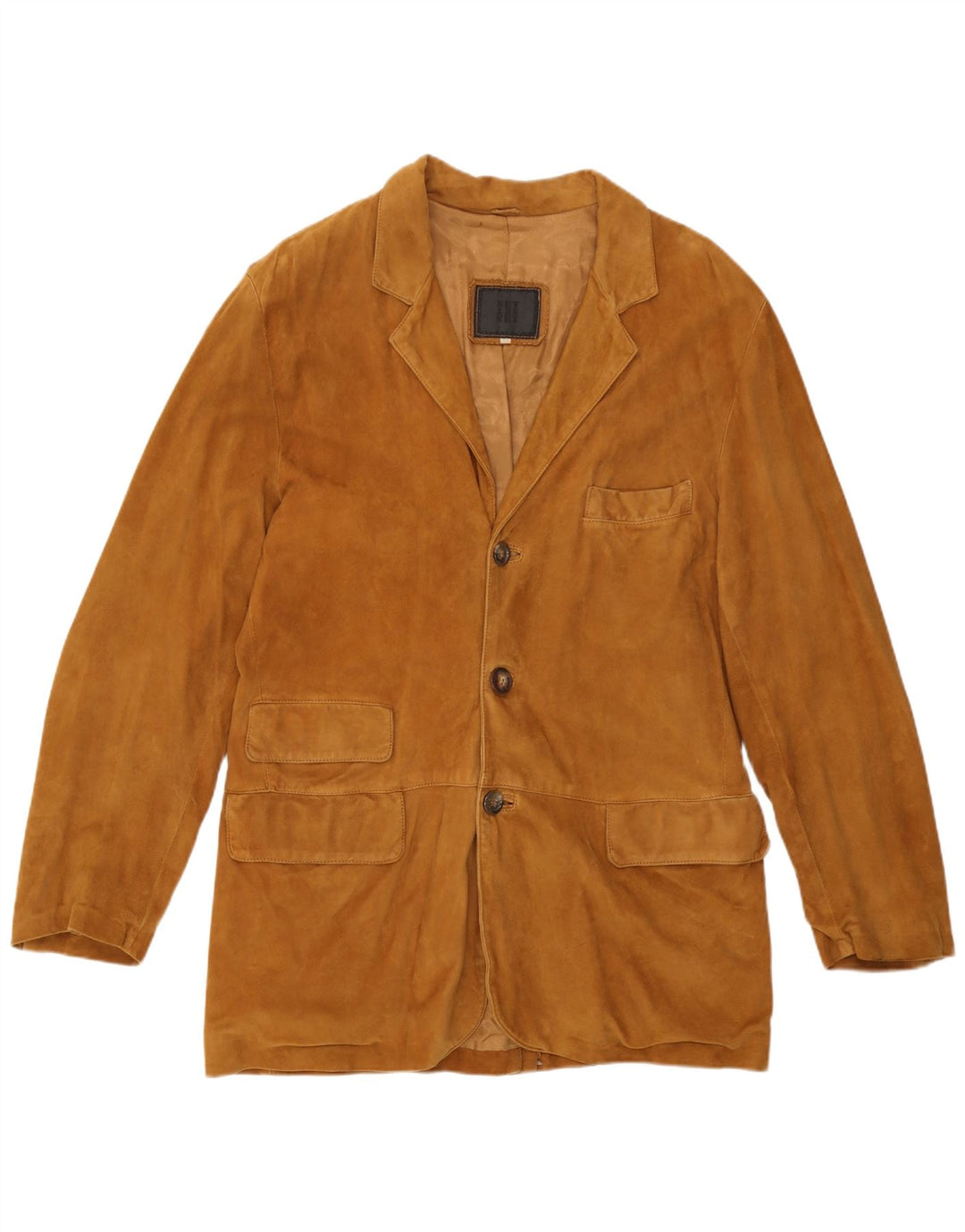 Giacca blazer vintage da uomo in pelle scamosciata a 3 bottoni IT 50 grande in pelle marrone