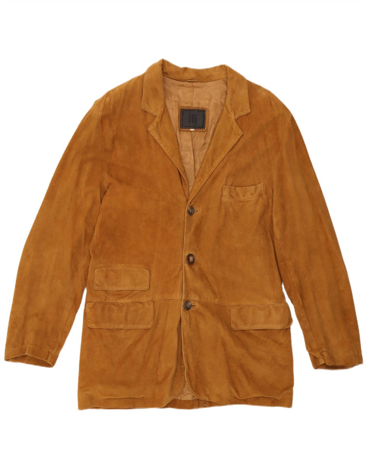 Giacca blazer vintage da uomo in pelle scamosciata a 3 bottoni IT 50 grande in pelle marrone