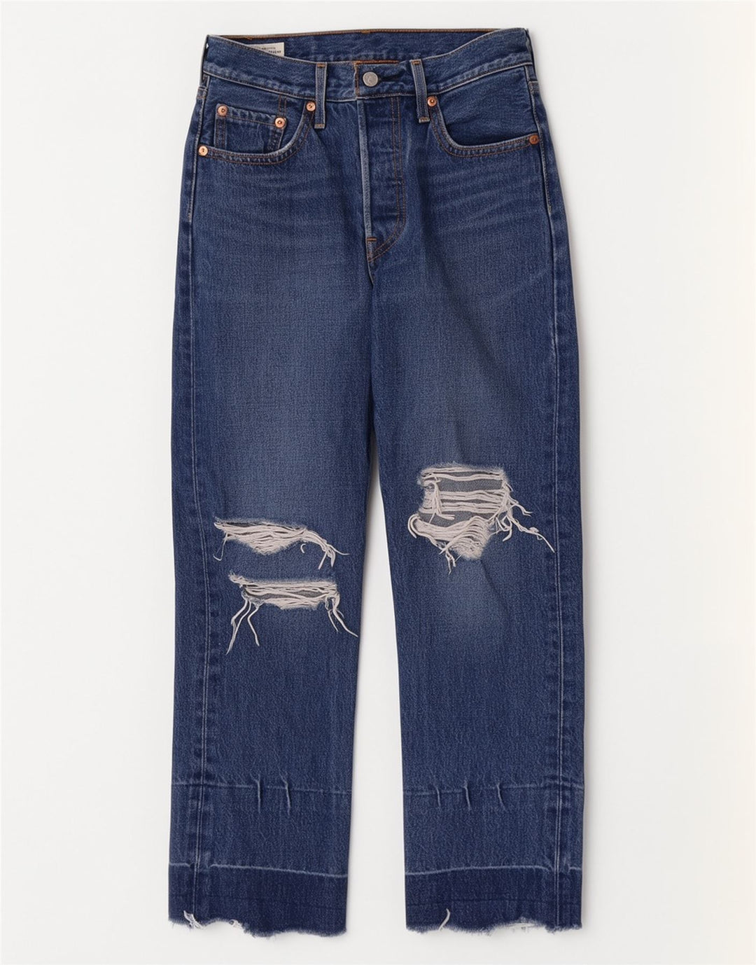 Jeans dritti invecchiati 501 da donna Levi's W25 L26 cotone blu navy