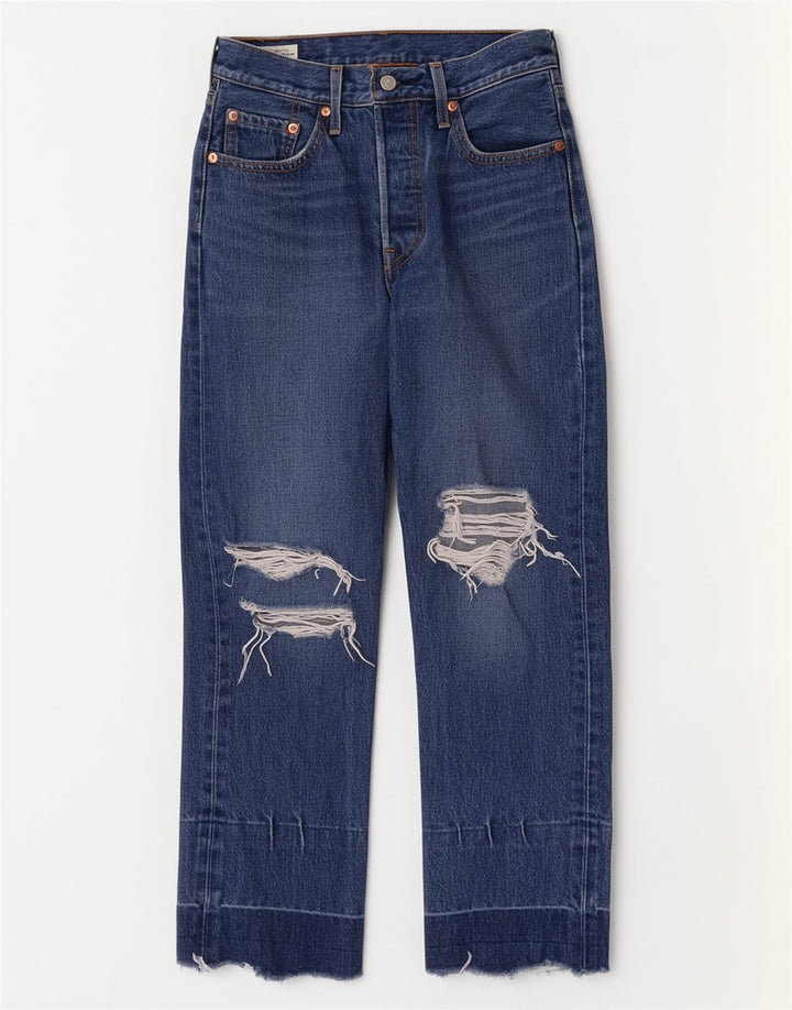 Jeans dritti invecchiati 501 da donna Levi's W25 L26 cotone blu navy