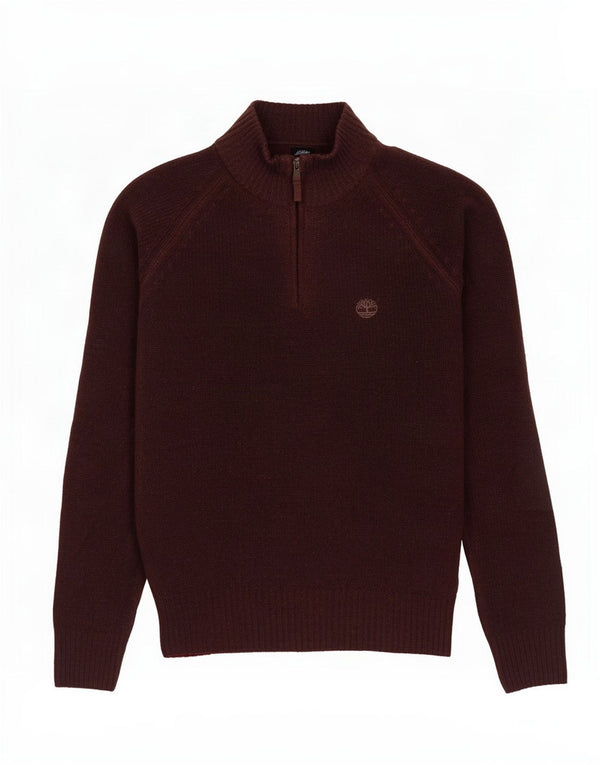 Timberland Maglione da uomo con zip e collo piccolo in lana d'agnello bordeaux