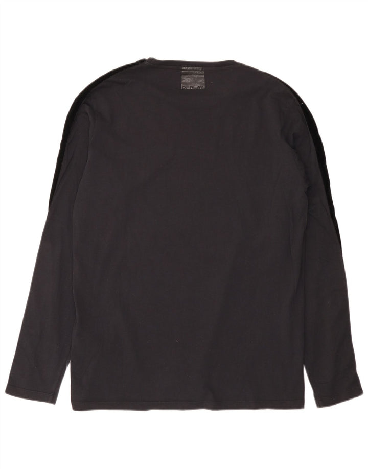 Replay Top da uomo a maniche lunghe in cotone color block nero grande