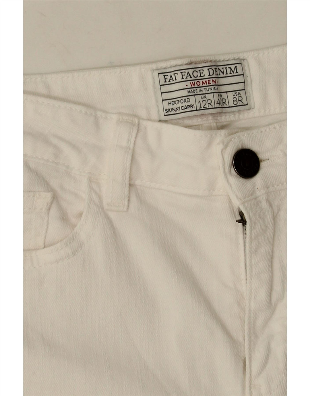 Jeans Capri da donna Fat Face UK 12 Medio W28 L20 Cotone bianco