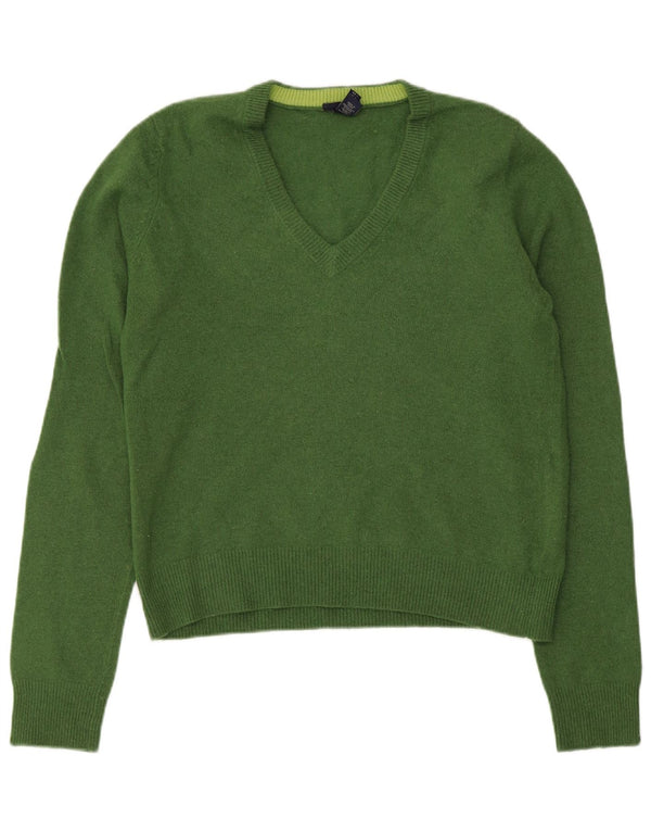 Gant maglione da donna con scollo a V corto UK 14 grande lana verde