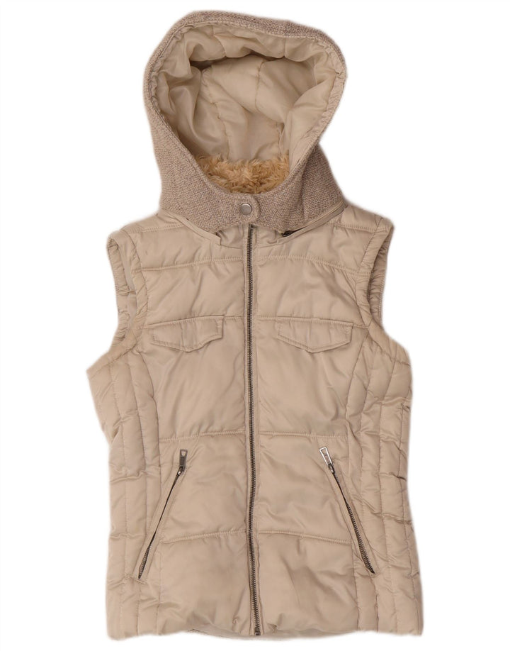 Gilet imbottito con cappuccio da donna Zara UK 10 piccolo poliestere beige
