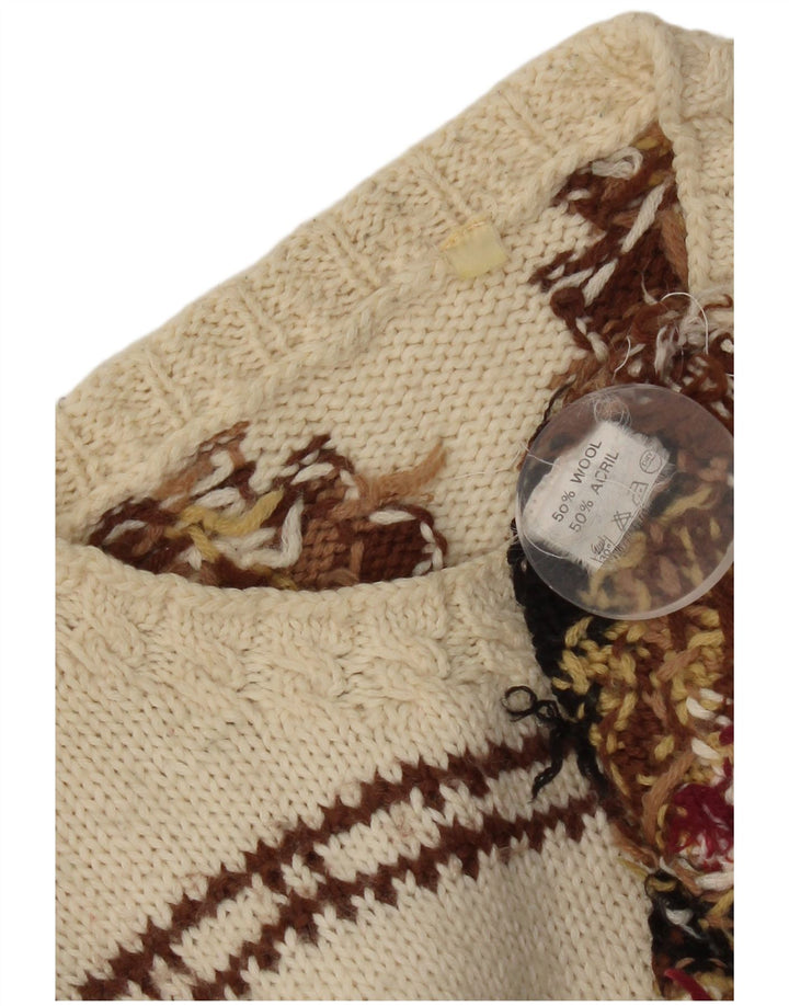 Maglione maglione girocollo da donna vintage UK 14 retrò beige medio