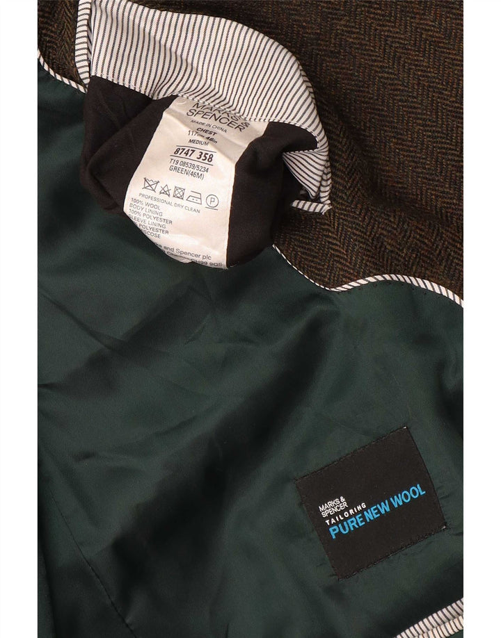 Giacca blazer a 2 bottoni Marks & Spencer da uomo UK 46 XL lana a spina di pesce marrone