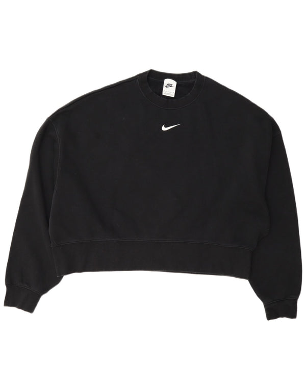 Felpa corta oversize da donna Nike, maglione UK 10, piccola, cotone nero