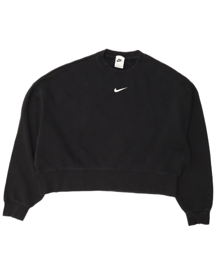 Felpa corta oversize da donna Nike, maglione UK 10, piccola, cotone nero