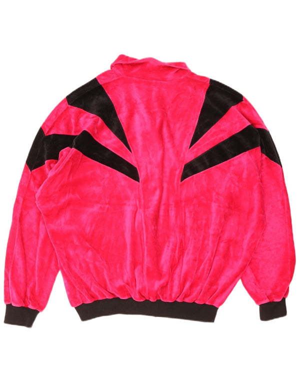 Giacca da ginnastica vintage da donna in velluto UK 14 Large Pink Colourblock