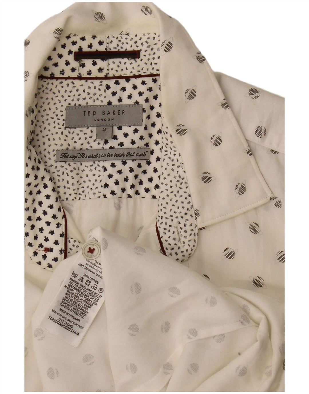 Ted Baker Camicia da uomo con motivo astratto taglia 3 cotone bianco medio
