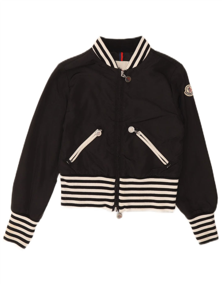 Giubbotto bomber corto Moncler per bambina 9-10 anni in poliammide a righe nere