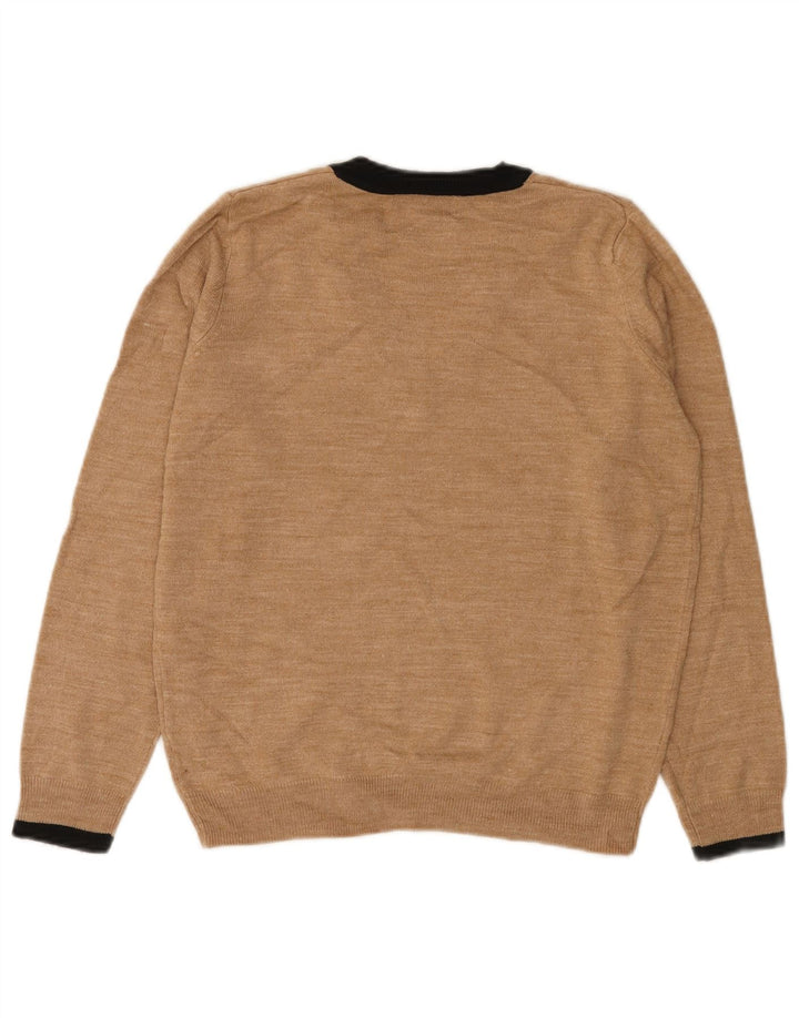 Maglione maglione con scollo a V da donna Marks & Spencer UK 10 piccolo beige screziato