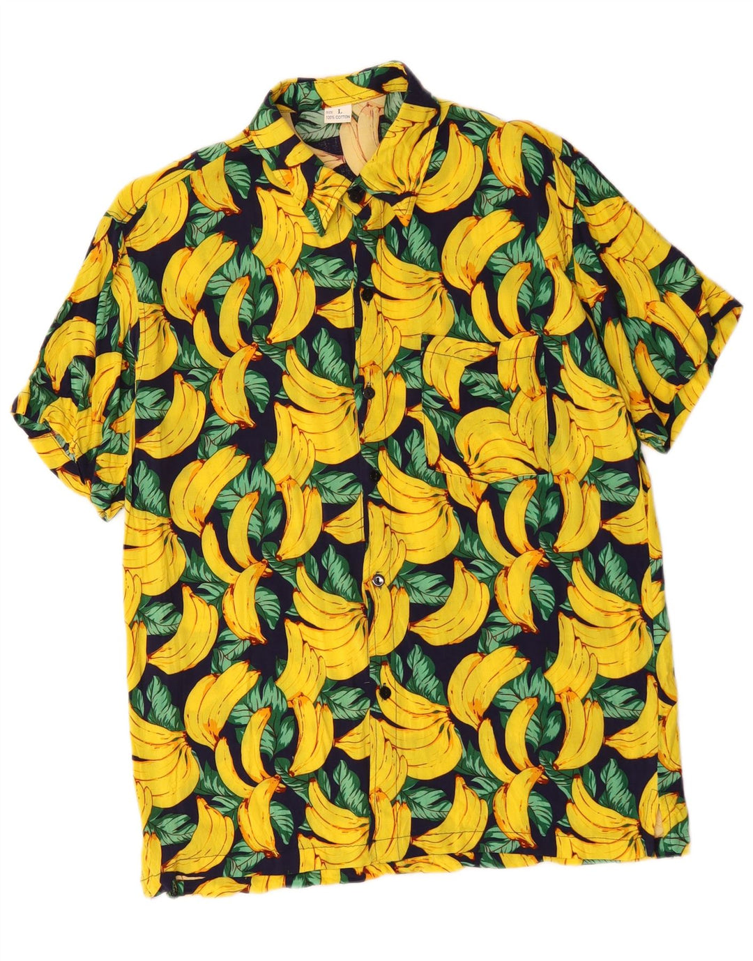 Camicia a maniche corte vintage da uomo con motivo astratto, grande in cotone giallo