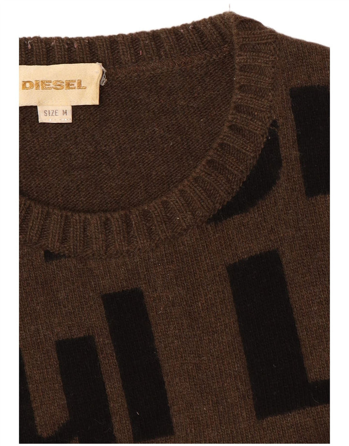 Maglione maglione girocollo con grafica da uomo Diesel in lana marrone medio