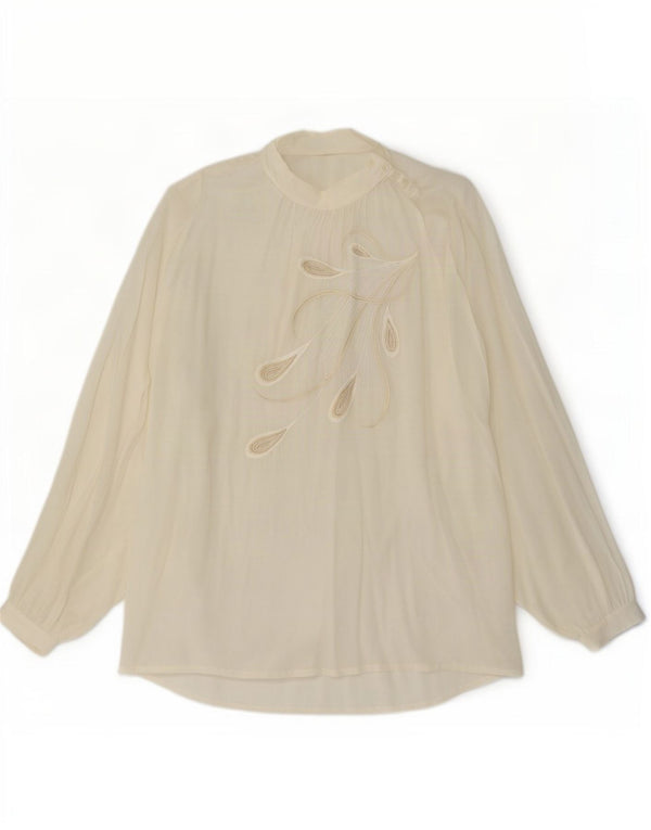 Camicetta pullover da donna vintage UK 18 XL bianca floreale