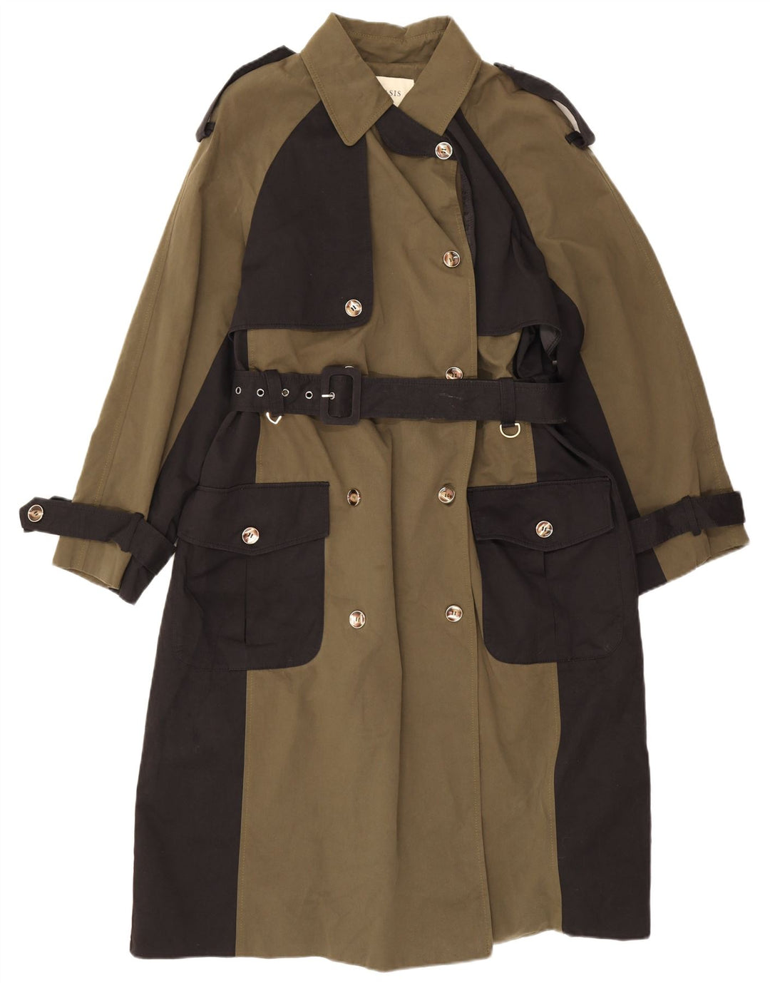 Trench oversize da donna Oasis UK 10 piccolo poliestere color block kaki