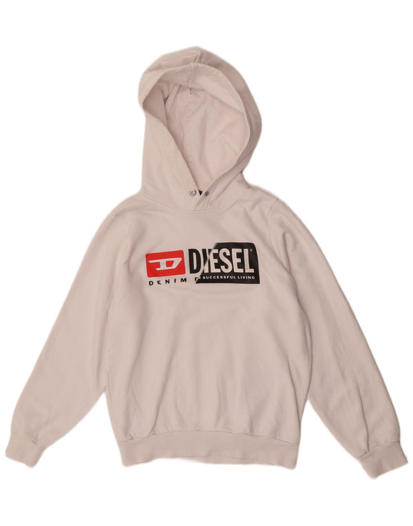 Felpa con cappuccio grafica da uomo Diesel XS in cotone bianco