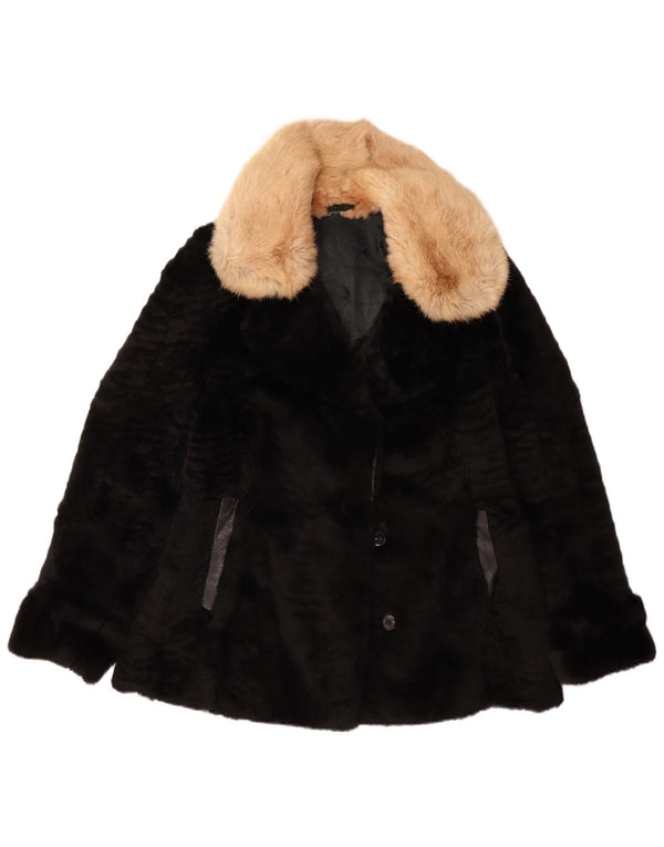 Giacca da donna in pelliccia sintetica VINTAGE UK 14 media nera