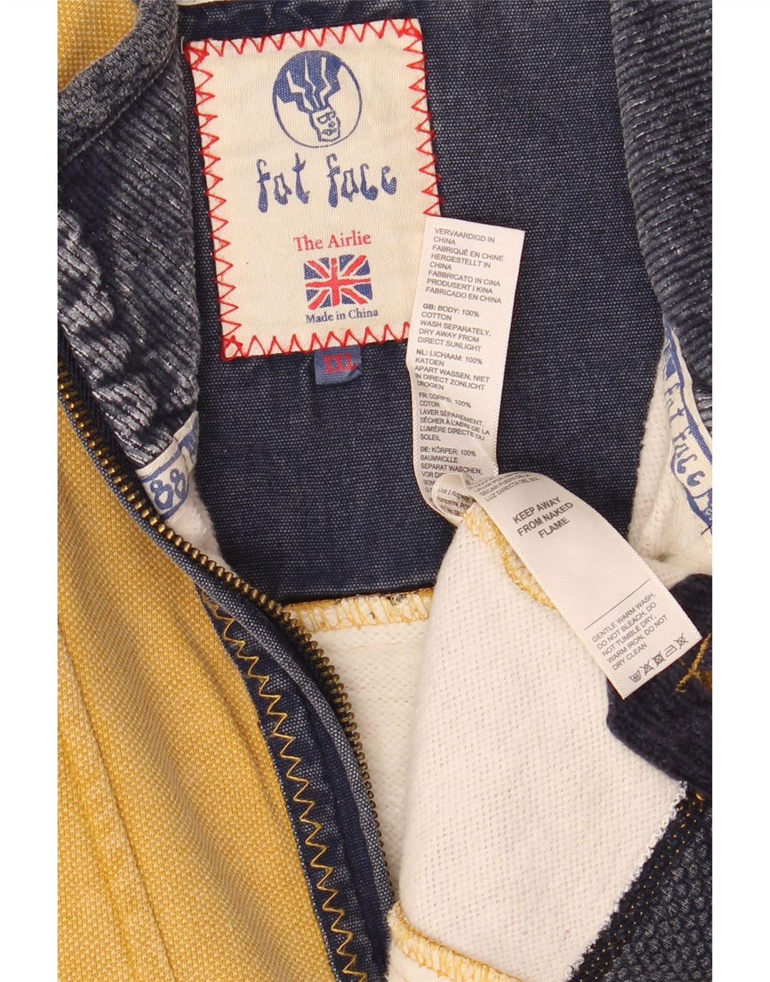 Felpa da uomo con collo con zip Fat Face Maglione 2XL Cotone giallo