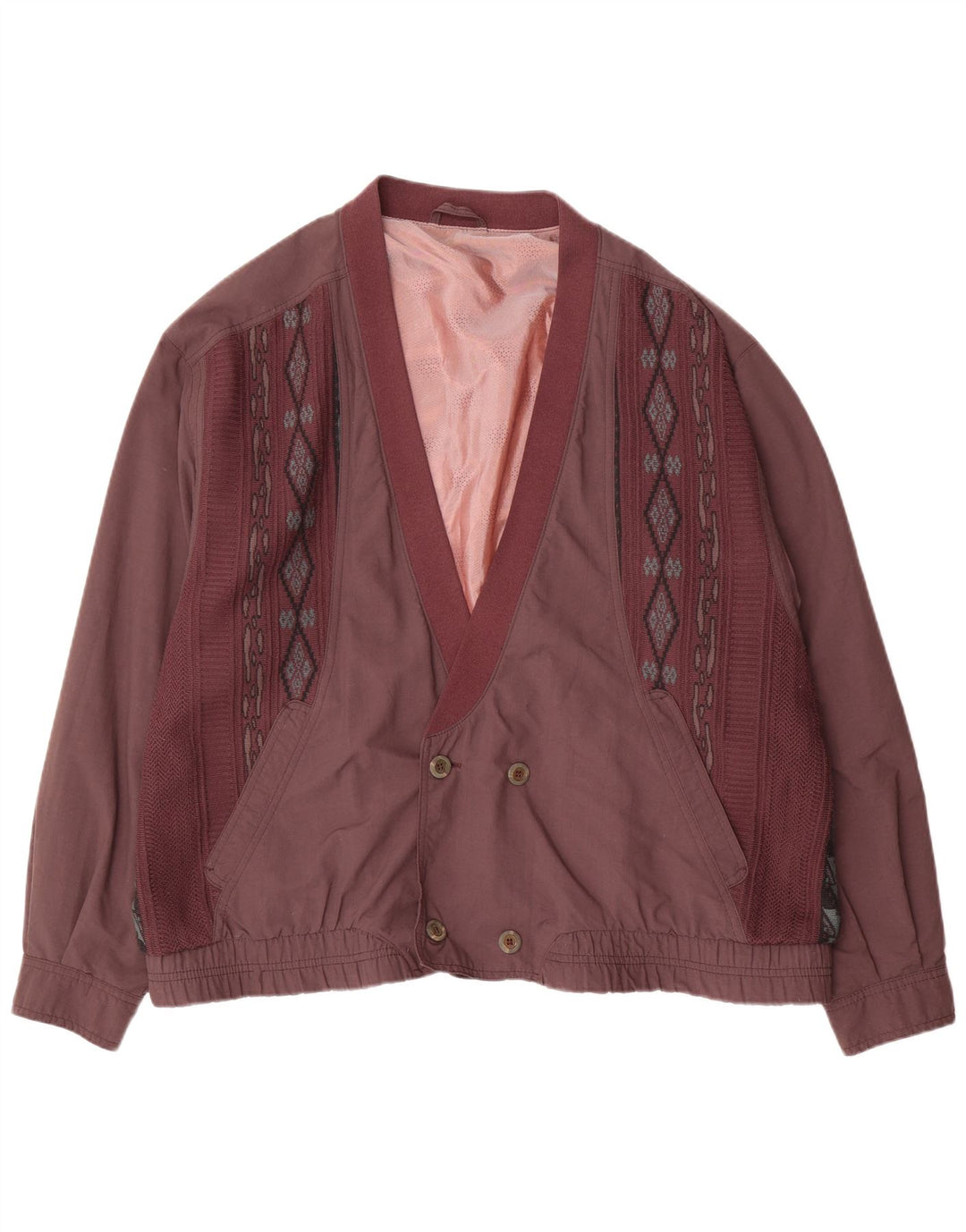 Giubbotto bomber doppiopetto vintage da uomo IT 54 2XL viola geometrico