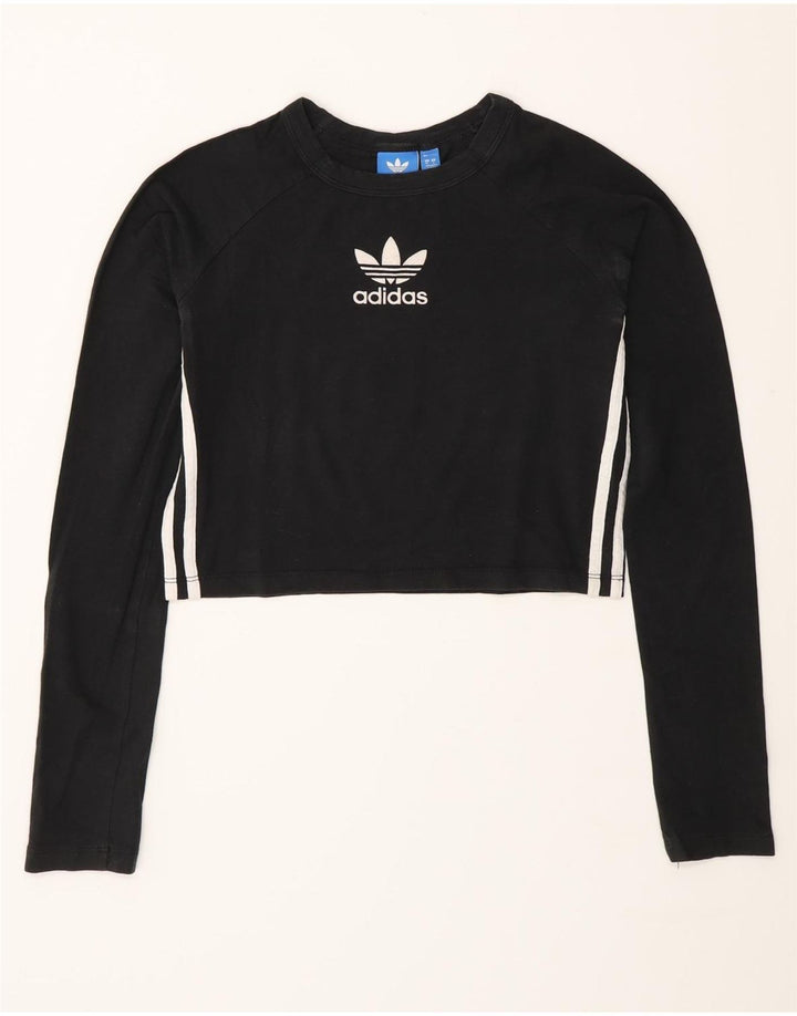 Adidas Womens Crop Graphic Top Long Sleeve UK 10 Small  Black