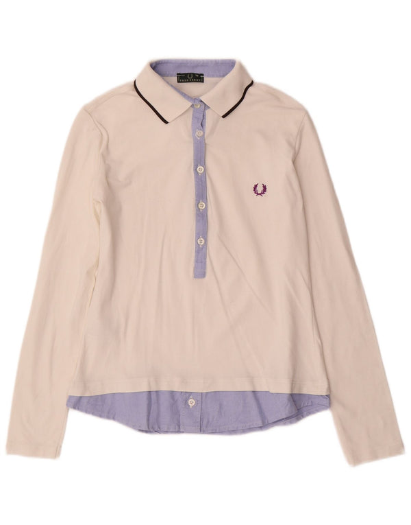 Polo a maniche lunghe da donna Fred Perry UK 12 Medium White Colourblock