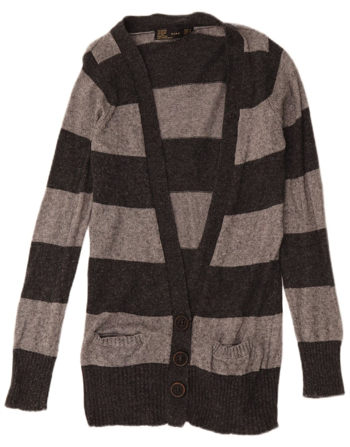 Maglione cardigan da donna Zara UK 12 Rayon a righe grigio medio