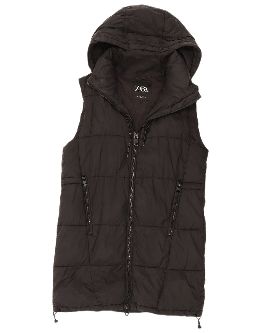 Gilet imbottito oversize con cappuccio da donna Zara UK 10 piccolo poliestere nero