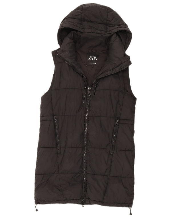 Gilet imbottito oversize con cappuccio da donna Zara UK 10 piccolo poliestere nero