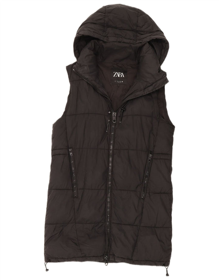 Gilet imbottito oversize con cappuccio da donna Zara UK 10 piccolo poliestere nero