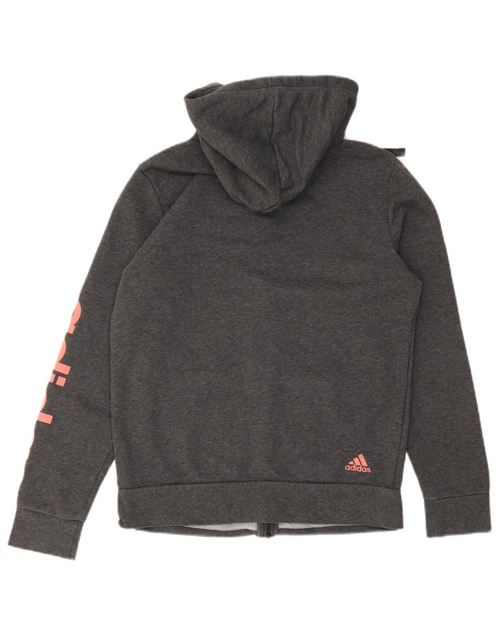 Felpa con cappuccio con zip grafica Adidas da uomo piccola grigia