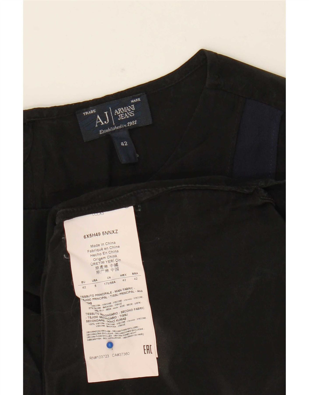 Armani Jeans Camicetta a maniche lunghe da donna Top EU 42 Large Black Colourblock
