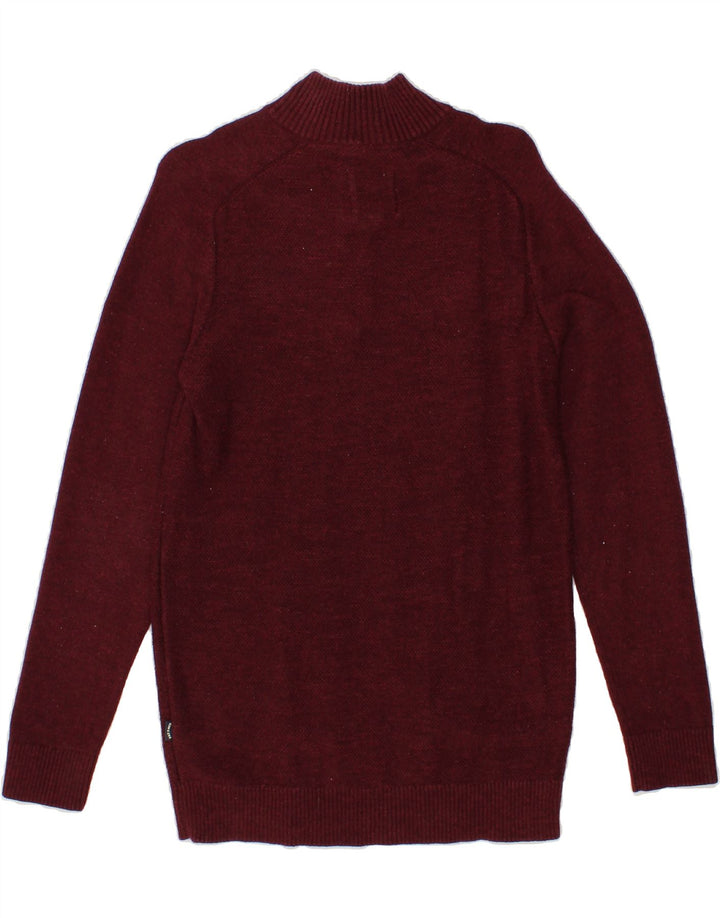 FAT FACE Mens Zip Neck Jumper Sweater Small Maroon Cotton Vintage Fat Face and Second-Hand Fat Face from Messina Hembry 