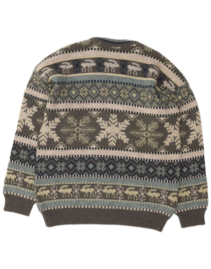 Maglione da uomo girocollo Liberti in lana Fair Isle grigio medio