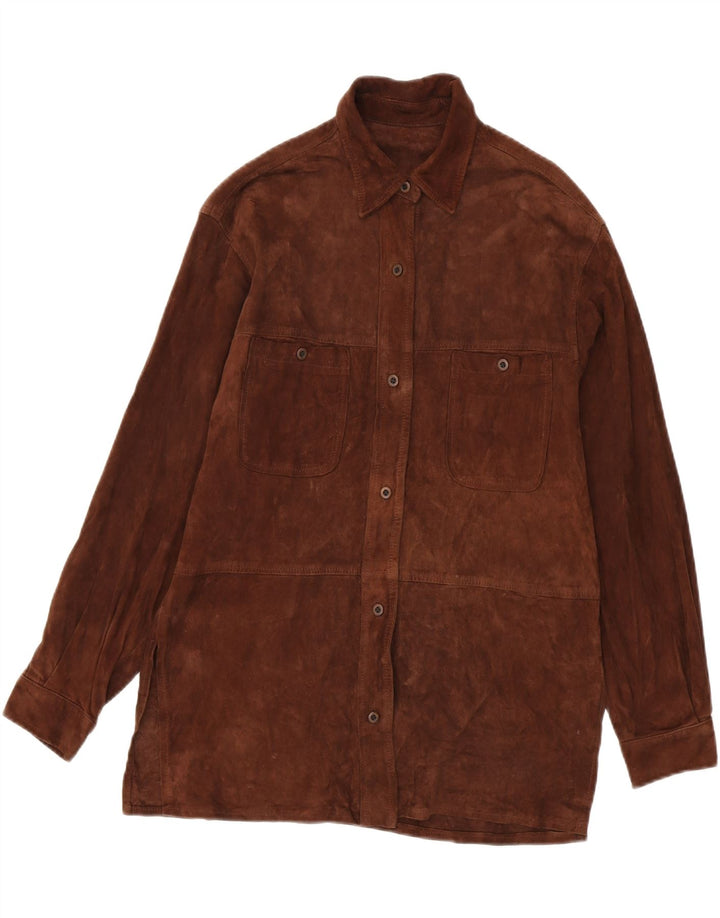 Camicia vintage da donna in pelle scamosciata IT 42 Marrone medio